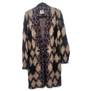 MAXSPORT BCBGMaxazaria Cardigan Sweater Open Front Long Black Tan Women Size Med